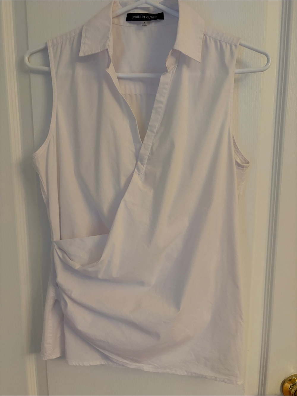 Jennifer + Grace White Sleeveless Wrap-Front Blouse